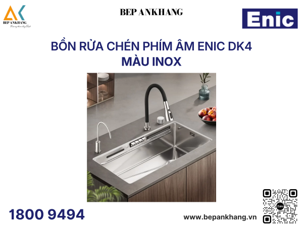 Bồn rửa chén phím âm Enic DK4 - Màu inox - Màn hình led hiển thị nhiệt độ